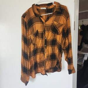 Maurices Orange and Black Plaid Shirt